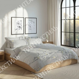 Бязева постільна білизна «Сакура на зорі»